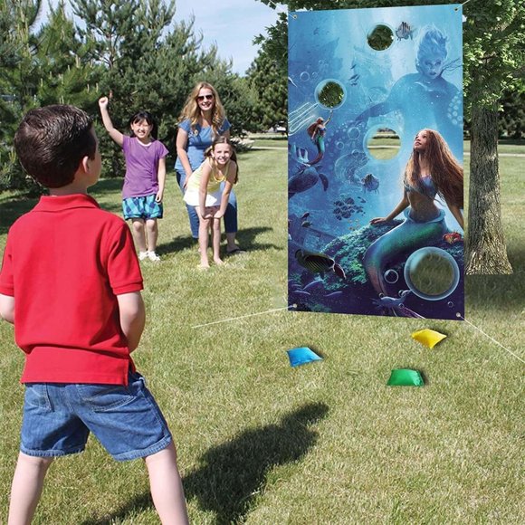 Black Mermaid Birthday Decorations, Little Mermaid Toss Game with 4 Bean Bags - Picture 2 of 7